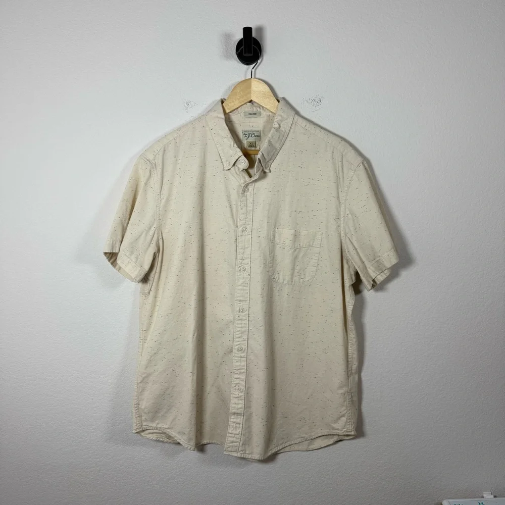 J. Crew Cream Short-Sleeve Button-Down Shirt with Subtle Speckle